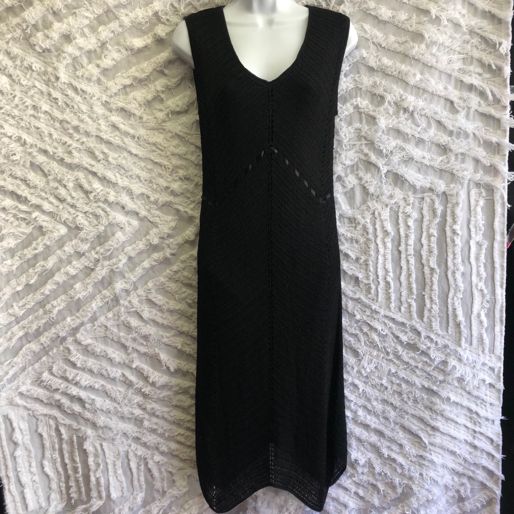 Sleeveless Black Rayon Crocheted Kroshetta by Papillon Midi Dress Size Large
